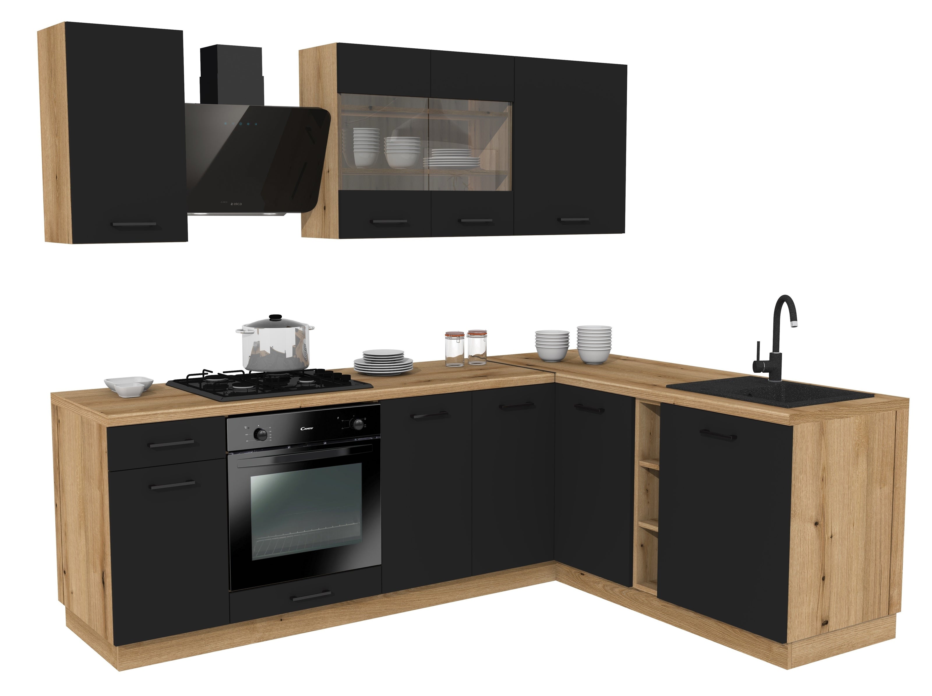 KUCHNIA VARIO 240X180CM Z3 CZARNY BLAT DĄB EVOKE BEZ AGD