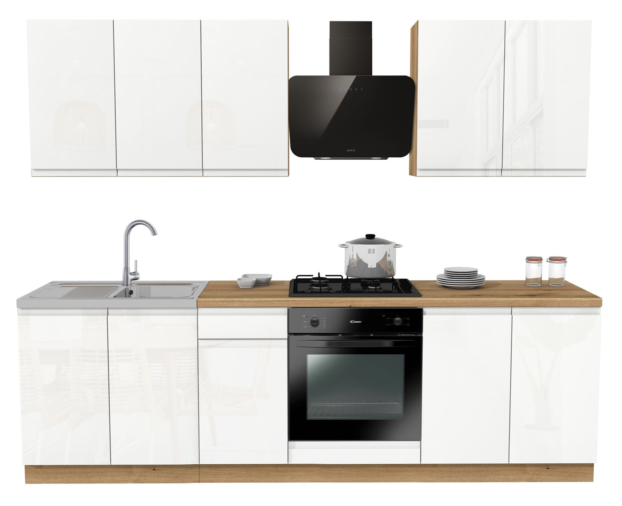 KUCHNIA VARIO 260CM BIAŁY AKRYL POŁYSK/BIAŁY AKRYL POŁYSK C10 EVOKE/BLAT EVOKE BEZ AGD