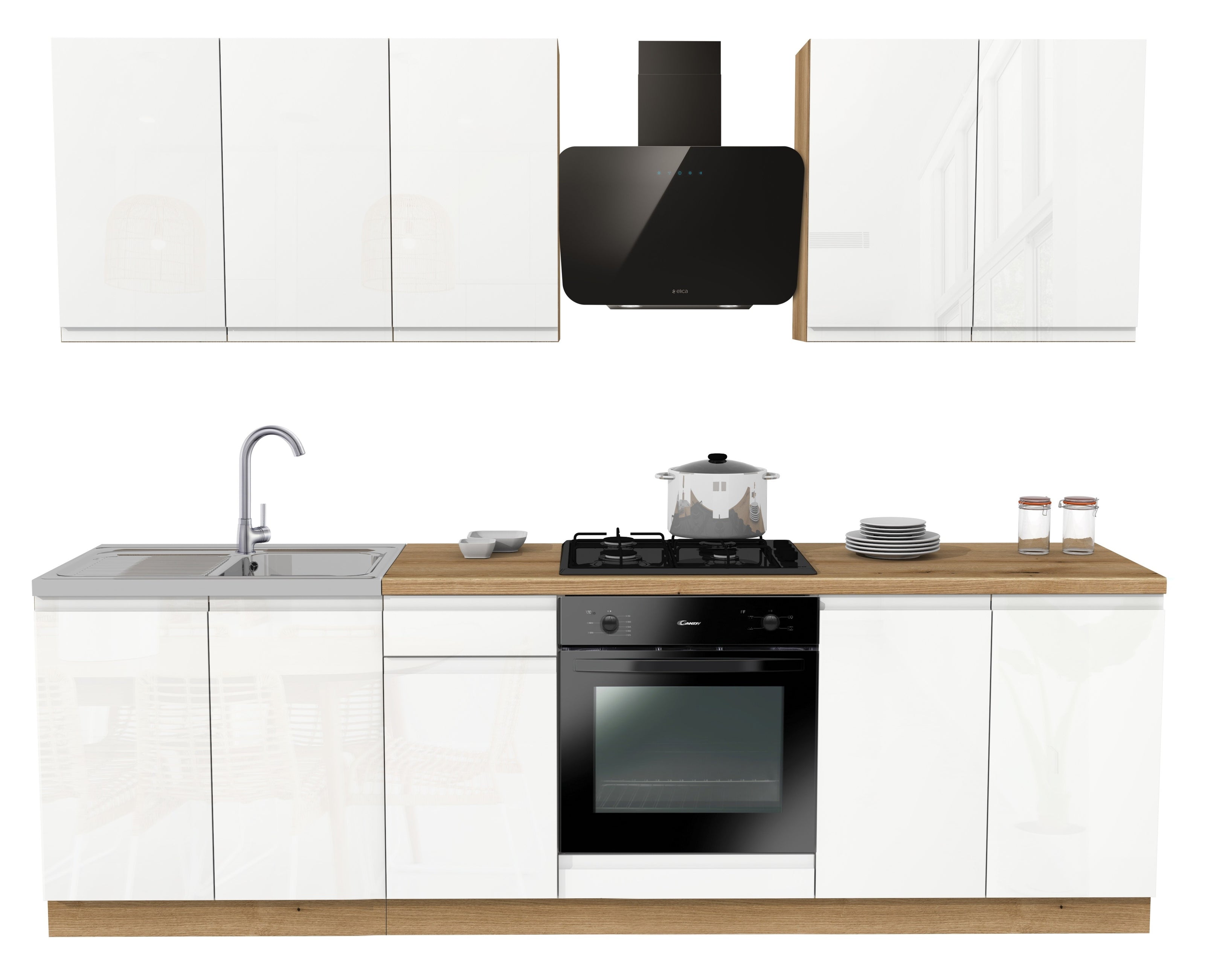 KUCHNIA VARIO 260CM BIAŁY AKRYL POŁYSK/BIAŁY AKRYL POŁYSK C10 EVOKE/BLAT EVOKE BEZ AGD
