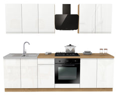 KUCHNIA VARIO 260CM BIAŁY AKRYL POŁYSK/BIAŁY AKRYL POŁYSK C10 EVOKE/BLAT EVOKE BEZ AGD
