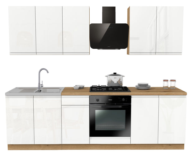 KUCHNIA VARIO 260CM BIAŁY AKRYL POŁYSK/BIAŁY AKRYL POŁYSK C10 EVOKE/BLAT EVOKE BEZ AGD