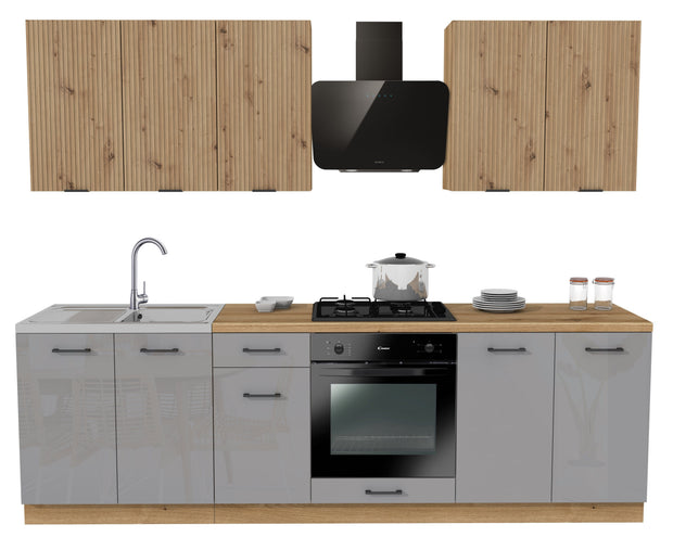 KUCHNIA VARIO 260CM RYFLOWANY ARTISAN/SZARY AKRYL POŁYSK C10/BLAT EVOKE BEZ AGD