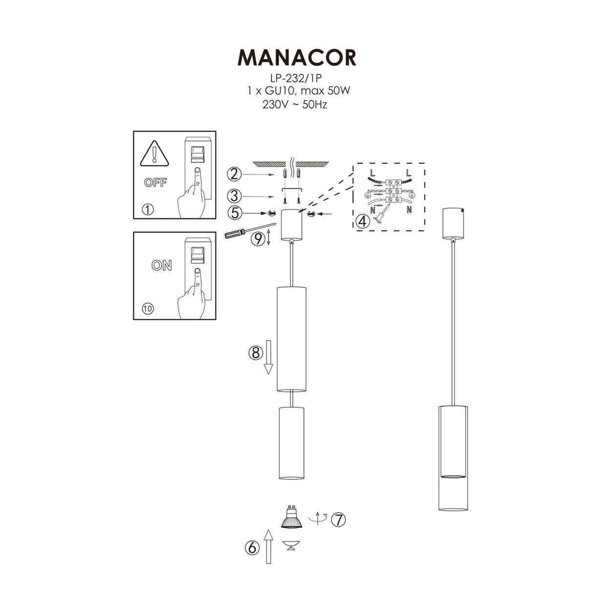 Lampa wisząca Manacor czarna 1xGU10 - lampa-wiszaca-manacor-1xgu10-czarna-lp-2321p-bk-light-prestige-4.jpg
