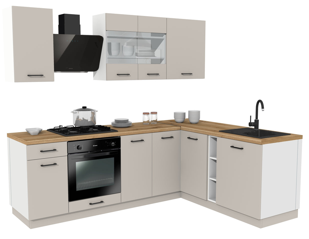 MEBLE KUCHENNE ZESTAW VARIO Z1 240x180CM KASZMIR BLAT DĄB EVOKE BEZ AGD