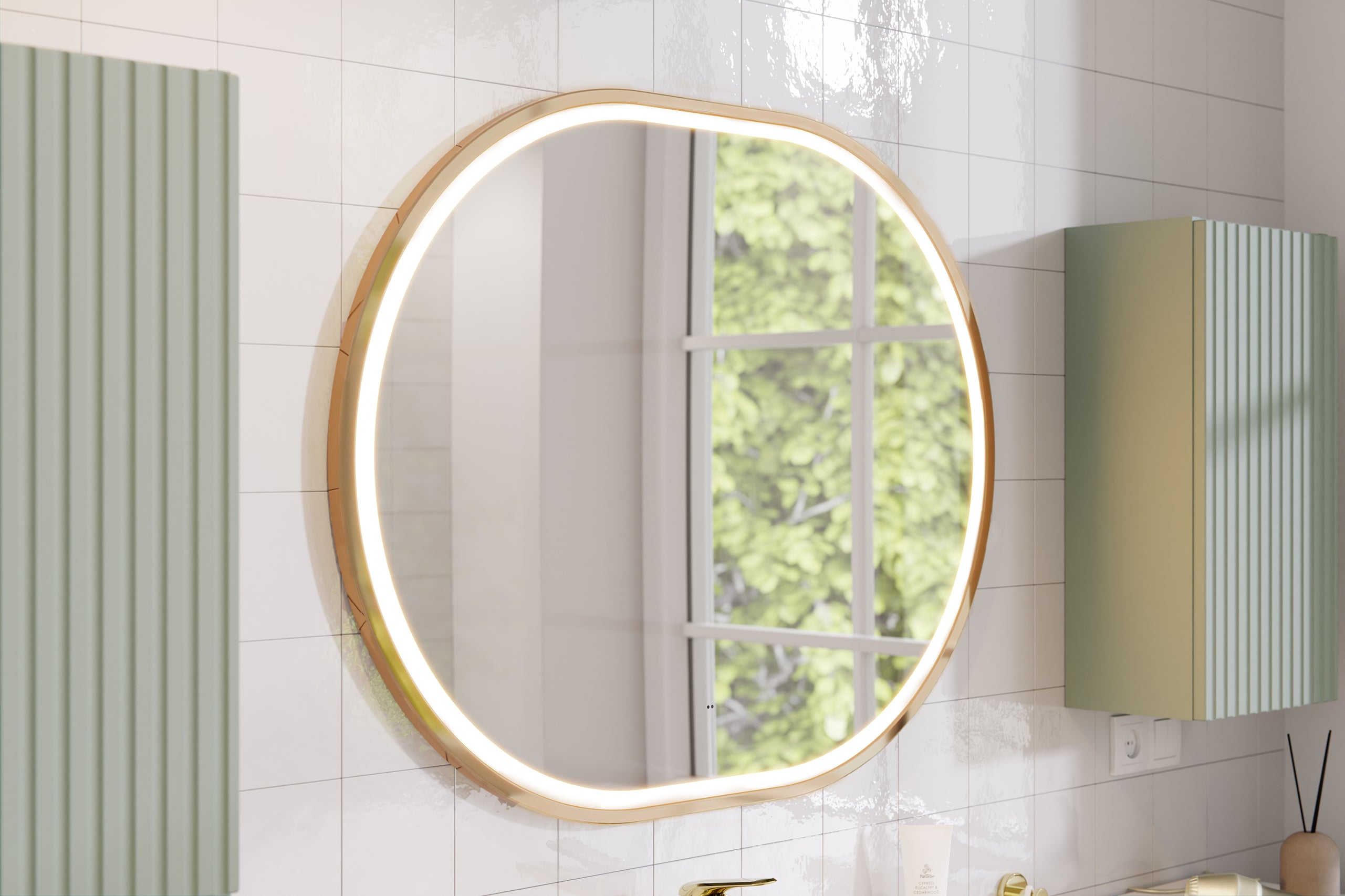 Zestaw meblowy 60cm z blatem, umywalką nablatową Magic, szafkami wysokimi i lustrem LED - E4 Apollo 2 70x90 Gold.jpg