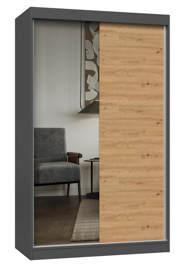 SZAFA PRZESUWNA IGA 120 CM 1 LUSTRO ANTRACYT DĄB ARTISAN