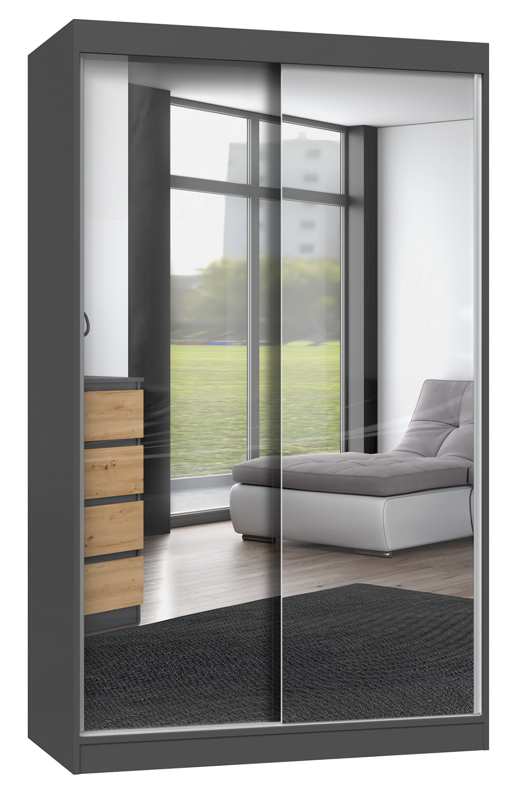 SZAFA PRZESUWNA IGA 120 CM DRZWI 2 LUSTRA ANTRACYT / DĄB ARTISAN