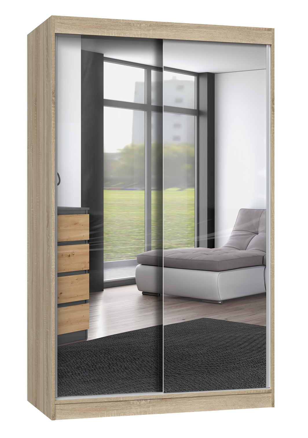 SZAFA PRZESUWNA IGA 120 CM DRZWI 2 LUSTRA DĄB SONOMA