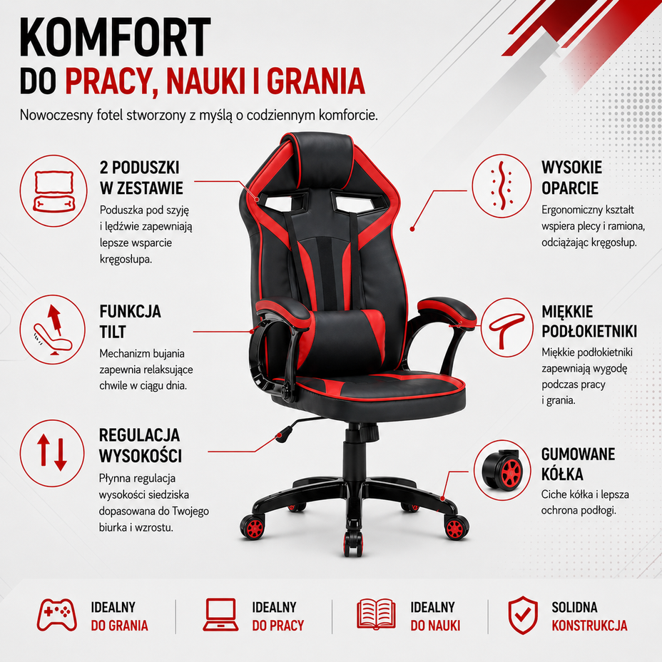 FOTEL OBROTOWY GAMINGOWY KRZESŁO DRIFT CZERWONY