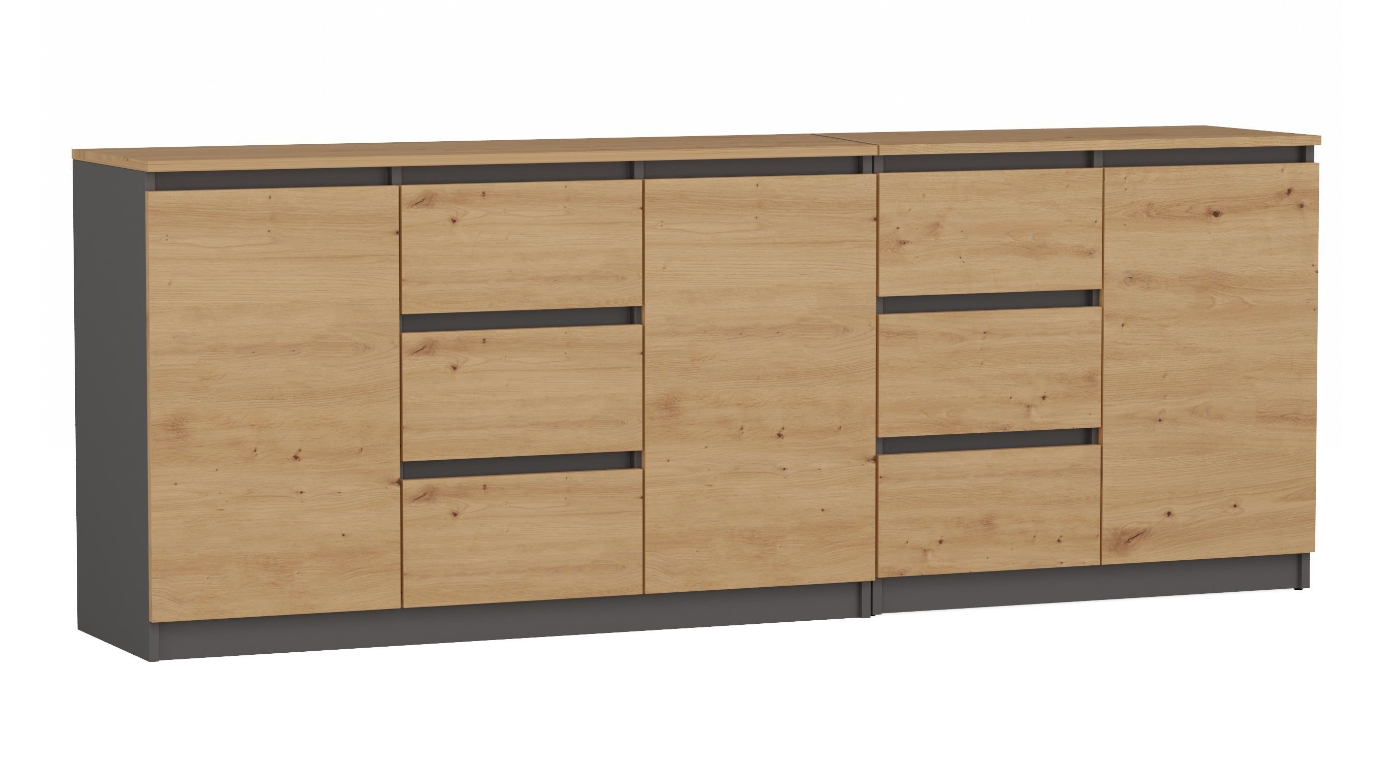 ZESTAW KOMODA COSTA 6 SZUFLAD 3 DRZWI SZAFKA ANTRACYT DĄB ARTISAN