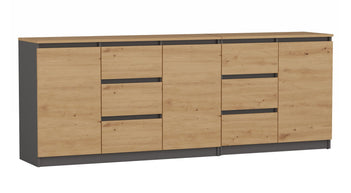 ZESTAW KOMODA COSTA 6 SZUFLAD 3 DRZWI SZAFKA ANTRACYT DĄB ARTISAN